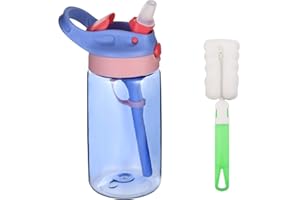 Flintronic Borraccia Bambini, 480ML Borraccia con Cannuccia, Mini Bottiglia Acqua senza BPA, Bottiglia A Prova di Perdite, Borraccia Termica in plastica, Borraccia con Cannuccia Portabile-Viola