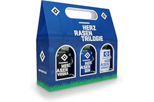 ‎HERZRASEN HERZRASEN HSV Geschenk Trilogie Set 3x 100 ml Gin Vodka Kümmel Hamburger Alkohol Geschenkset mit echtem Volksparkstadion Rasen - Premium Geschenke Box