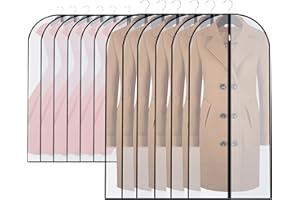 UOUEHRA Clothes Cover Bags Set of 12 (60 x 100cm/6pcs + 60 x 120cm/6pcs) Dress Garment Bag with Full Zipper in Wardrobes, Lightweight Clear Waterproof Washable Suit Carrier Protector Bags