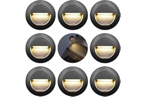 FWoche 8 kawałek Kinkiet LED 3W, 3000K, 65mm, 230V, aluminium, okrągłe wpuszczane zewnętrzne oświetlenie schodów, wpuszczany wodoodporny kinkiet w pudełku, czarna obudowa