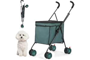 AESRAOU Dog Strollers, Shopping Cart, Collapsible Folding Utility Wagons Carts Heavy Duty, The Original Patented, 60lbs Capacity, Minimalist for Cats Pets Outdoor Camping Shopping Sports Garden (Dark Green)