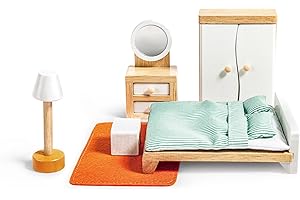 Hape Camera Matrimoniale in legno, Arredo in miniatura per la casa delle bambole, Mobili giocattolo per bambini dai 3 anni