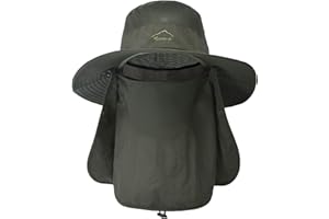 ehsbuy Sombrero de Pescador Hombre Mujeres con Cubierta Facial de ala Ancha Gorro Pescador Senderismo Sombrero para el Sol Malla Safari Jardinería Trekking Proteccion Solar Cubo Sombrero Empacable