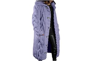 EMUKFD Women Winter Open Front Cardigan Cable Knit Sweaters Solid Color Chunky Long Sweater Coats Button Outwear with Pockets