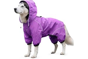 Idepet Imperméable pour Chien avec Capuche et Trou de col,Poncho de Pluie pour Chien Hoodies réfléchissants pour Chiens de Petite Taille et de Grande Taille