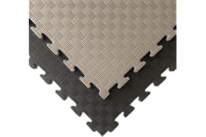 Fitness Tech, Loseta de Tatami, Puzzle Goma Espuma, Esterilla de Goma para Hacer Gimnasia, Artes Marciales, Yoga o Pilates (Negro y Gris, 100x100x4 Cm)