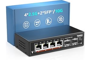 6 Puertos 2.5G Switch Ethernet Umanaged, 4 Puertos 2.5G Base-T, 2 Puertos 10G SFP, Compatible 100/1000/2500Mbps, Fanless Pared Conmutador de Red YuanLey 2.5Gbe para Ap Inalámbrico, NAS, PC