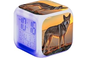 Nicole Knupfer Wolf - Sveglia a LED per bambini, con display LCD illuminato, regalo per bambini, motivo: lupo (#17)
