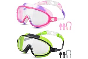 Moseem Kids Swimming Goggles, Swimming Goggles for Children and Early Teens 3-15 Years, 2-Packs Boys Girls Swim Goggles Kids, Anti-Fog Anti-UV,Clear Wide Vision,Waterproof