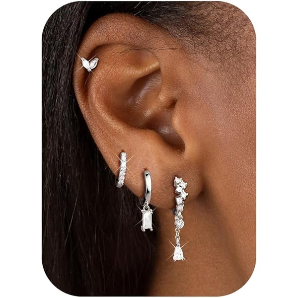 Ohrringe Silber 925 Mit 14K Vergoldung – Doppel-Piercing-Set Mit Kette & Zirkonia