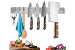 ASTRO MAISON 40 cm Magnetic Knife Holder with 3 Hooks - Slim Magnetic Knife Holder for Wall Space-Saving Magnetic Knife Rack & Knife Magnet for Organized Kitchens