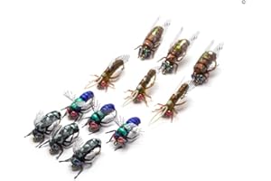 YZD Juego de moscas realistas para pesca con mosca, moscas secas, moscas de botella de mosquito, avispa, cabeza de acero, trucha, arco iris, hecho a mano, señuelo de pesca con mosca