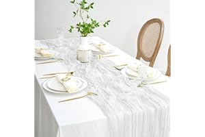 WISHSTAR Bieżnik na stół, biały, 90 x 400 cm, bieżnik z gazy, długi, romantyczny, półprzezroczysty materiał, biały obrus na baby shower, dekoracja stołu, komunię, przyjęcie urodzinowe, wesele