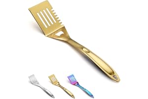 Evanda BBQ Spatula, Gold Titanium Plating Stainless Steel Pancake Turner, Handle Heat Resistant and No Melt, Great for Outdoor BBQ, Teppanyaki, Camping