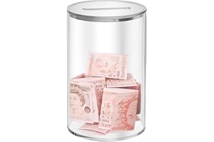 NWVUOP Klare Acryl Spardose zum öffnen 9× 9× 15cm Transparent Spardose Sparschwein für Erwachsene Kinder