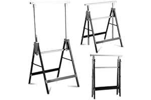 Jopassy Lot de 2 tréteaux de travail réglables en hauteur - Pliable - Charge maximale : 200 kg - En métal - Hauteur réglable de 80 à 130 cm - Noir