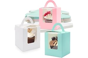 Aitvsfao Cupcake Boxes Single 30 Pcs, Cake Box Individual Cupcake Box with Window, Bakery Boxes Cupcake Box with Inserts, Small Cake Boxes for Home, Bridal Showers, Weddings, Birthday, Party