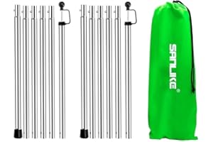 SAN LIKE Palo da Tenda da Campeggio Regolabili, Palo Telescopico per Tende Rubinetti o Tende da Sole Teloni, Pali da Tenda Pieghevoli in Acciaio Inox per Tettuccio di Protezione Antipioggia, Set di 2