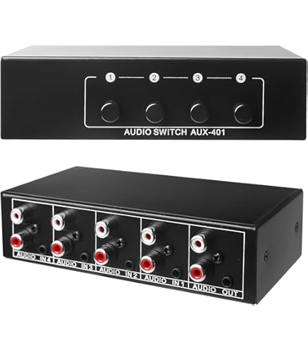 AtNeDCVh 2-Wege Audio-Switch mit RCA und 3,5 mm Anschlüssen AtNeDCVh 2-Wege Audio-Switch mit RCA und 3,5 mm Anschlüssen