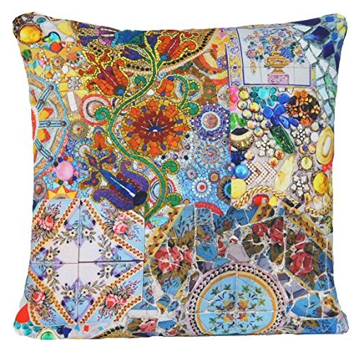 Mosaic Kissenbezug, Blumen Kissen, Blau Zierkissenbezug Kissenhülle 40cm x 40cm - 2