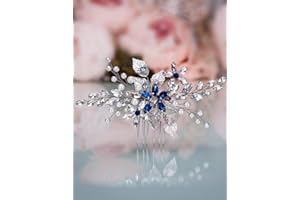Anglacesmade Peigne à cheveux pour mariée en cristal saphir bleu avec perles et feuilles marquise - Accessoire pour cheveux pour femme et fille (argent)