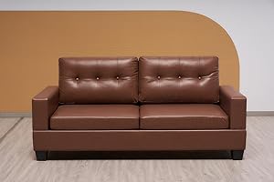 SOFAHEAVEN Cube -Brown Bonded Leather 3+2 Seater Sofa Set- Highback Fabric Couch Living Room Furniture - 3 Seater settee - 2 Seater sofas & couches (Brown, 3 Seater Sofa)