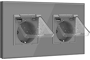 BSEED Enchufe USB, Enchufe Pared Schuko con Tapa Impermeable, Enchufe USB C 2 Gang, Enchufe Doble 16Amp Gris, Enchufes de Extensión