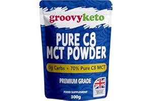 Groovy Keto Pure C8 MCT Powder | MCT C8 Oil Powder | Instant Ketone Energy | Purest Form of MCT | 100% Pure Caprylic Acid | 0g Carbs | Enhances Ketosis & Fasting | 300g