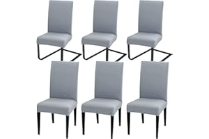 MOLVCE Uniwersalne pokrowce na krzesła, zestaw 6 sztuk, bi-elastyczne, nowoczesne, rozciągliwe, zmywalne, do jadalni, hotelu, bankietu, imprezy, dekoracja jasnoszara