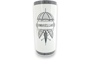 AcaciaHome Durable Ceramic Round Umbrella stand–Perfect Holder for Home, Office, & Entryway - Adds a Sophisticated Touch to Living Spaces for Canes, & Walking Sticks (Black/White Umbrella)