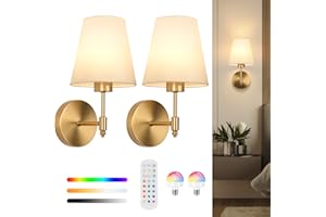 EIDEARAY Battery Operated Wall Lights,Rechargeable Wall Lights with 5000mAh Dimmable Detachable Charging Bulbs and Remote,3 Color Temperature Wireless Wall Light for Living Room Bedroom Hallway(2 Pack)