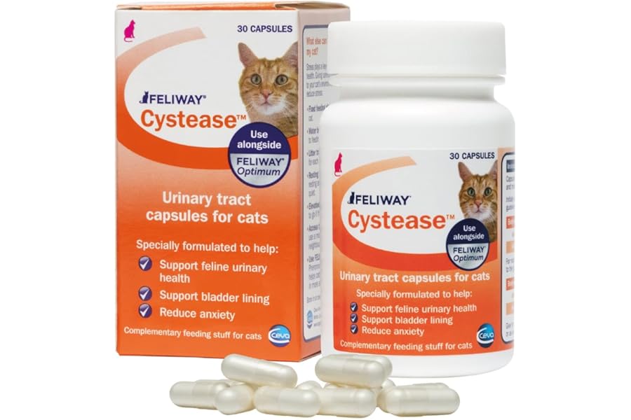 Feliway Cystease 30 Capsule Pack, 30 Feliway Cystease Capsules For Cats Urinary Tract Infection Treatment, Cat Supplements To Help Stress Related Bladder Issues And Reduce Cat Anxiety In Your Pet