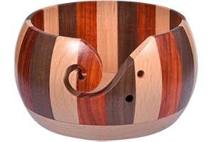 Yulakes Ciotola per filati, in legno, supporto per lana di legno, organizzatore per palline di lana, realizzata a mano, contenitore per filati con fori per lavori a maglia (A)