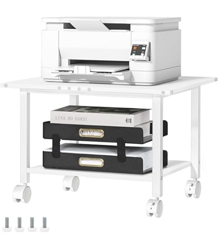 Printerstandaard met wielen voor bureau, mobiele printerwagen onder bureau met opbergplank, robuuste printertafel met wielen voor thuiskantoor, ruimtebesparend, eenvoudig te monteren(Black,W 50cm/19.6