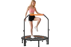 HOMCOM Trampolín de Fitness Adultos Ø102/114 cm, Cama Elástica Plegable con Mango Ajustable de 4 Niveles, Marco de Acero, para Entrenamiento Piernas, Cuerpo en Hogar, Oficina, Gimnasio