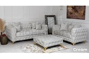 HOMEOLOGY SOFA DIRECT HOMEOLOGY Monaco Plush 3 Seater Sofa for Ultimate Relaxation and Style, Corner Sofa for Living Room, 3+2 seater velvet Sofa Set for Sale (Cream, 4 Seater Corner Left Hand Side)