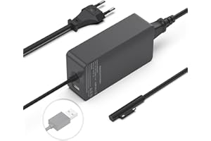 BIUBOTY Caricatore 65W Surface 15V 4A per Microsoft Surface Pro 11/10/9/8/Pro 7/7+/6/5/4/3/X, Surface Go 4/3/2/1, Surface Laptop 7/6/5/4/3/2/1, Surface Book 3/2/1, Alimentatore Caricabatterie con porta USB