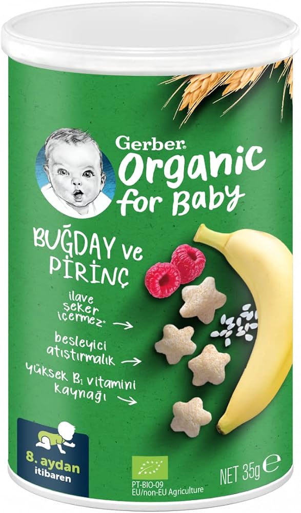 Gerber Organik Pirinçli, Buğdaylı, Muzlu ve Ahududulu Bebek Atıştırmalığı 35 g