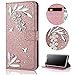 Produktbild Sycode Galaxy S7 Edge Diamant Hülle,Luxus Noble Elegant Galaxy S7 Edge Bling Funkeln 3D Diamant Strass Silber Blumen Muster Kristall Rhinestone Flip Brieftasche Hülle mit Magnetverschluß Kartensteckplätze Stilvoll Handtasche PU Leder Glänzend Flip Wallet Handyhülle Schutzhülle Klapphülle Standfunktion Case Cover für Samsung Galaxy S7 Edge-Rose Gold