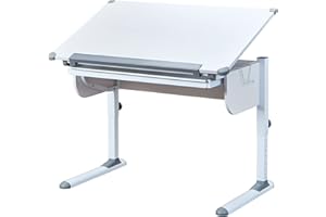 Inter Link - Scrivania per bambini regolabile in altezza - Scrivania per studenti - Scrivania per adolescenti - Con cassetto - Scrivania con ripiano inclinabile - Metallo bianco - Studare