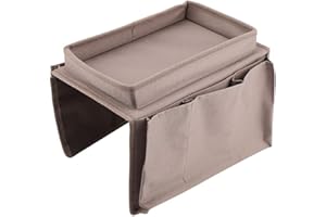 Wifehelper Divano Sedia Bracciolo Caddy Organizer Appeso TV Telecomando Porta Riviste Supporto Organizzatore Borsa con Vassoio Portabicchieri(Marrone)