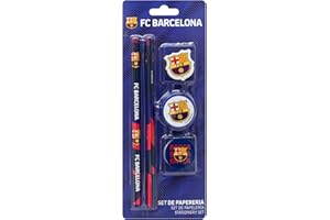 MS MÓVIL SHOP Set de Papelería del Barcelona FC Incluye 2 Lápices, 1 Sacapuntas, 2 Gomas de Borrar con el Escudo del Club Barça Barça Barça Material Escolar | Producto Oficial