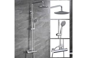 Acezanble Colonne de Douche Thermostatique Réglable en Hauteur Colonne de Douche Mecanique Kit Set de Douche en Laiton Chromé Solide