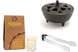 SPRONKETTS OUTDOORS Cast Iron Wax Melter Kit with Scented Wax Melts and Stainless Steel Tongs for Stoves and Log Burners (Sandalwood)