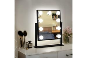 TUREWELL Hollywood Makeup Mirror with Lights,Large Lighted Vanity Mirror with 3 Color Light & 9 Dimmable Led Bulbs,Smart Lighted Touch Control Screen & 360 Degree Rotation(Black)