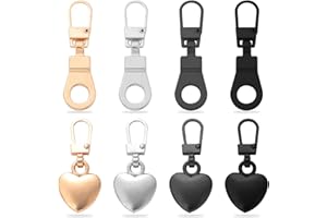 TIMJJG 8 tiranti con cerniera, a forma di cuore e a forma di ciondolo in metallo, con cerniera rimovibile, universale, accessori di riparazione per giacche, pantaloni, bagagli