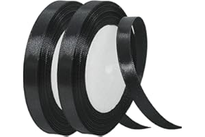 YAYAFUNFUN Lot de 2 rubans noirs satinés 10 mm pour emballage cadeau, ballons, gâteaux, travaux manuels, fêtes d'Halloween, Noël, mariage, bouquets, décorations de gâteaux