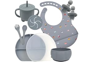 LAUTOKI® - Vajilla bebe silicona - SET 11 PCS - Libre BPA - Vaso aprendizaje bebe - Cuchara bebe aprendizaje - Baberos bebe impermeables - Cubiertos bebe - Plato bebe ventosa - Precucharas bebe blw