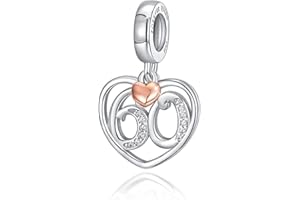 FOREVER QUEEN Numéro Charms Perle en argent sterling 925 Chiffres pendentifs à breloques pour bracelets à breloques, pendentifs chiffres significatifs pour anniversaire d'anniversaire (60)