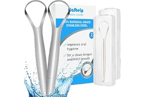 Cafhelp Tungskrapor, 2-pack, 304 kirurgisk rostfritt stål, tungrengörare för både vuxna och barn, professionell reducering av dålig andedräkt, hjälper din munhygien, med 2 fodral